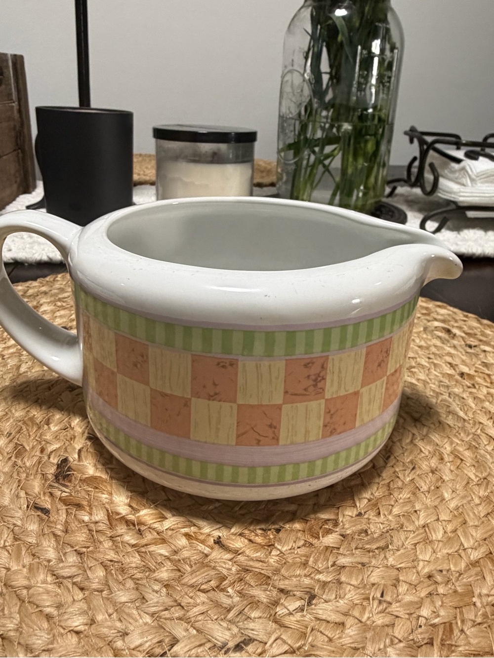 Oneida Ceramic Creamer Pitcher with Pastel Checkerboard Pattern